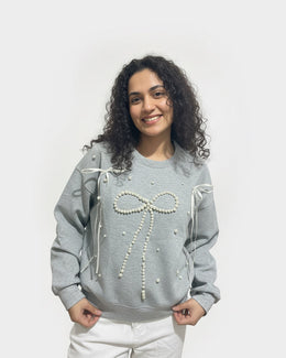 Grey Pearl Bow Sweatshirt