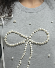 Grey Pearl Bow Sweatshirt