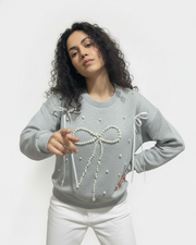 Grey Pearl Bow Sweatshirt