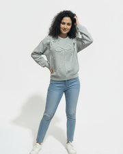 Grey Pearl Bow Sweatshirt