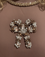 Brown Embellished Bow Sweatshirt