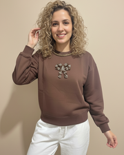 Brown Embellished Bow Sweatshirt