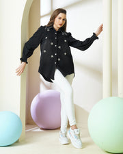 Washed Black Rhinestone Embellished Denim Shirt