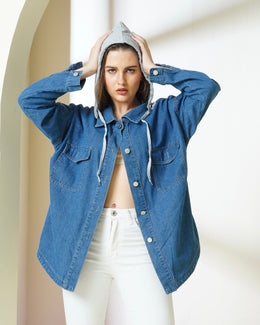 Oversized Hooded Denim Shacket