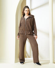 Brown Full-Zip Hooded Set