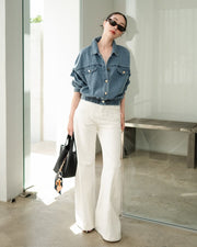 Cropped Denim Jacket with Elastic Hem