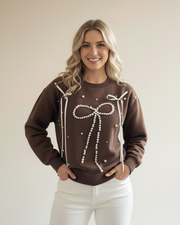 Trendy Pearl Bow Sweatshirt