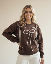 Trendy Pearl Bow Sweatshirt