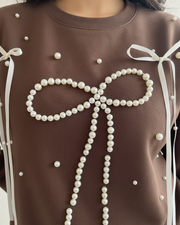 Trendy Pearl Bow Sweatshirt