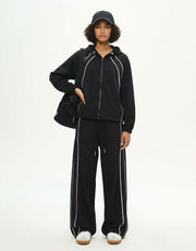 Black Zip-Up Track Suit Set