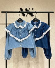Cropped Ruffle Denim Shirt