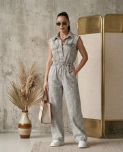 Sleeveless Grey Denim Jumpsuit