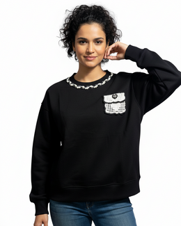 Black Pearl Pocket Embellished Sweatshirt