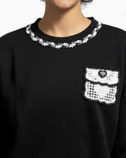 Black Pearl Pocket Embellished Sweatshirt