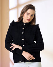 Black Knit Ruffle Shirt