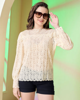 Round Neck Ruffle Yoke Blouse