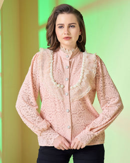 Pink Lace Ruffle Shirt