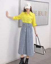 Yellow Denim Midi-Dress