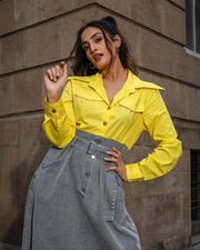 Yellow Denim Midi-Dress